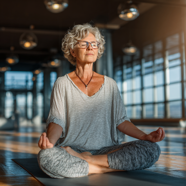 Групповое занятие йогой для зрелого возраста